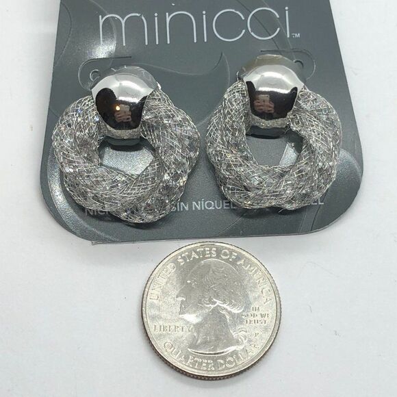Minicci NWT Silver Tone Crystal in Mesh Tubes Elegant Unique Sparkly Earrings - Picture 4 of 6